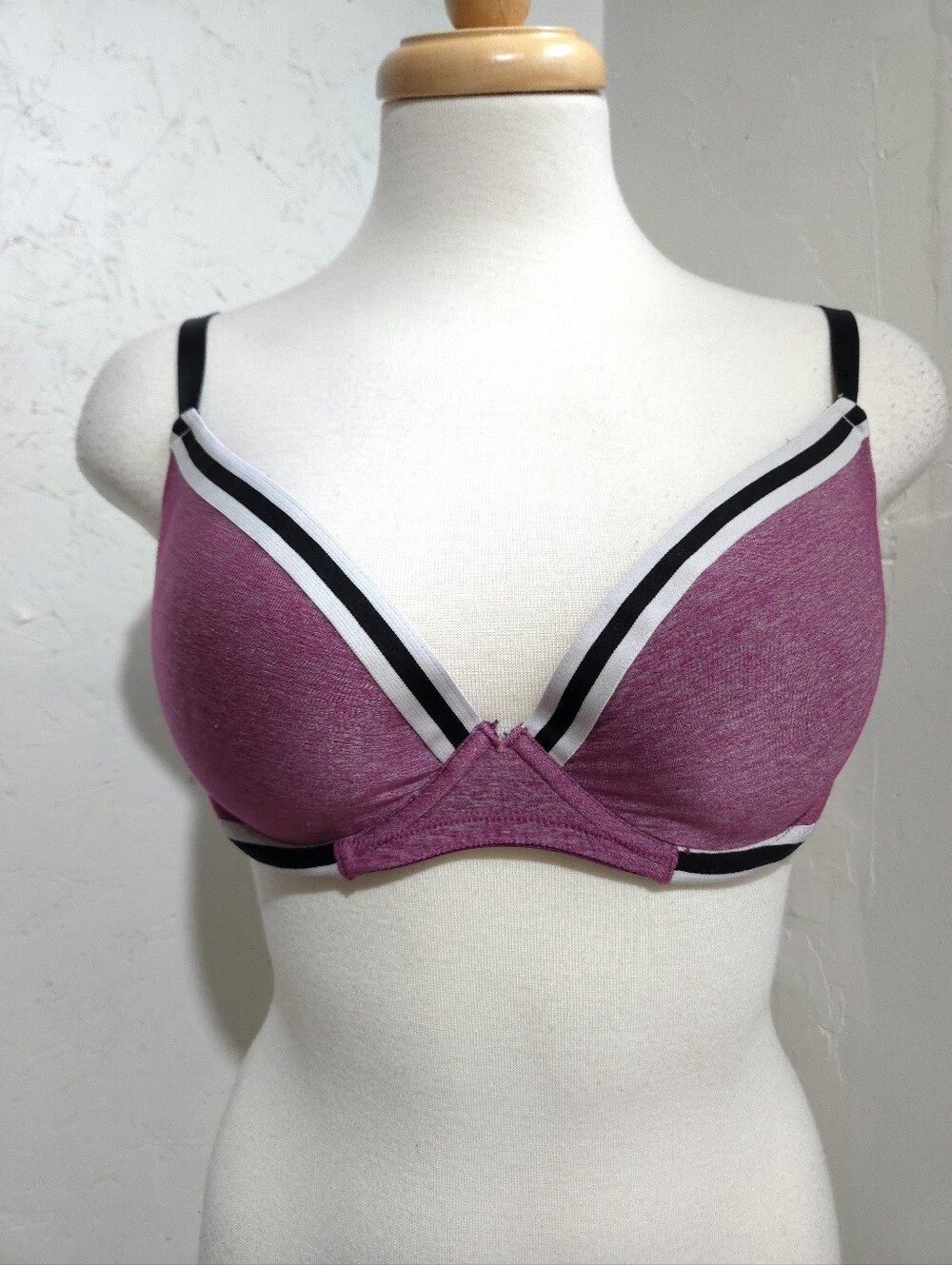 La SENZA Heather Plum T-Shirt Bra with Black & White Striped Trim